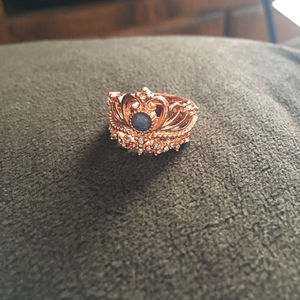 2-piece Crown Faux Fire Opal Rose Gold Queen Ring - Picture 5 of 6